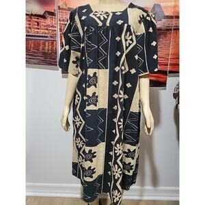Capistrano House Dress Size 1X MuuMuu Kaftan Lounge W/Pockets Taupe Black #C
